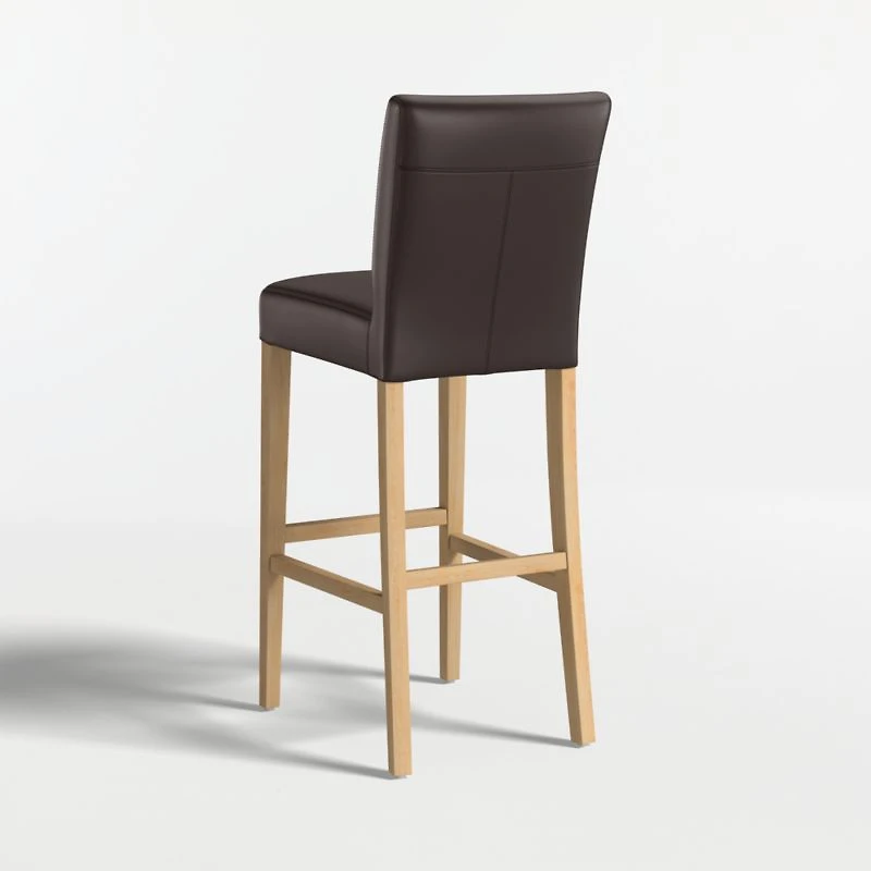 Lowe Chocolate Leather Bar Stool with Natural Wood Legs