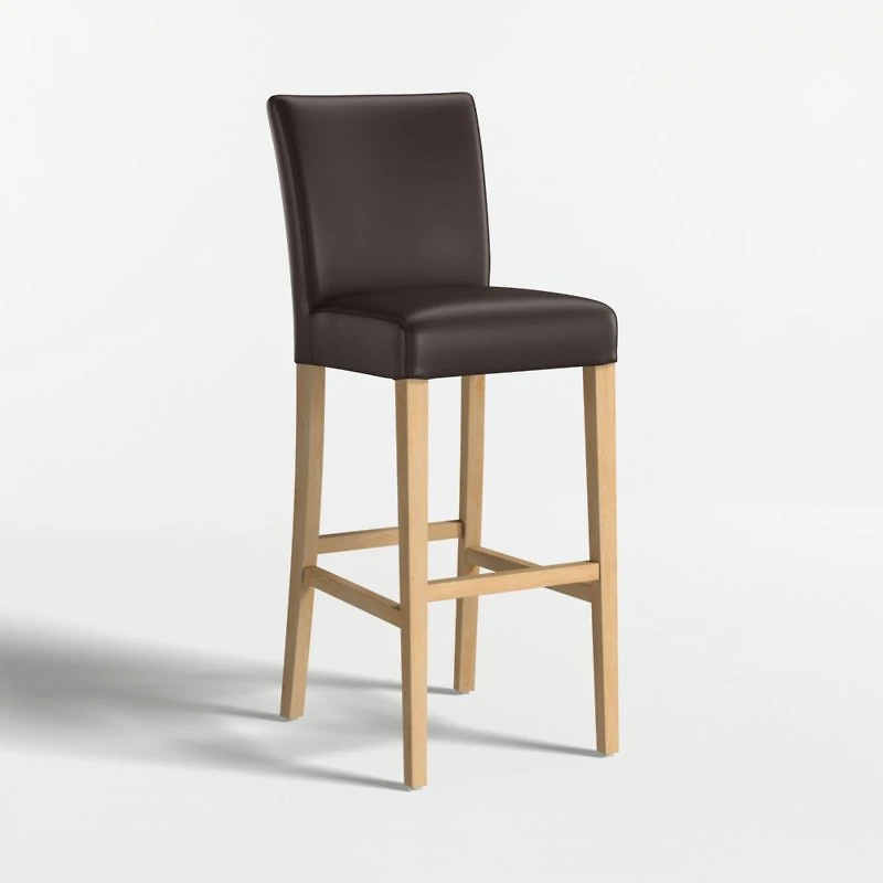 Lowe Chocolate Leather Bar Stool with Natural Wood Legs