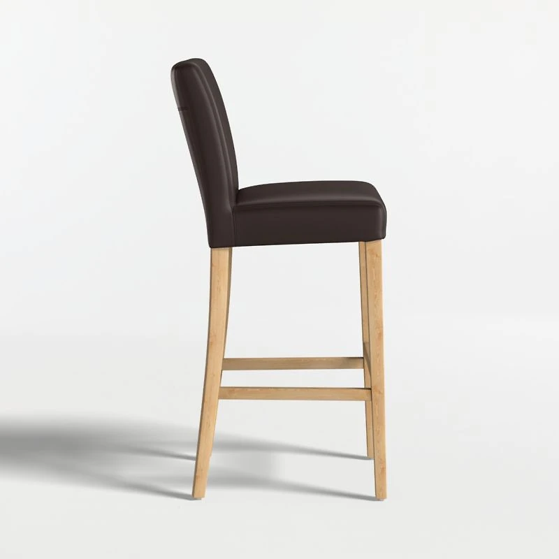 Lowe Chocolate Leather Bar Stool with Natural Wood Legs
