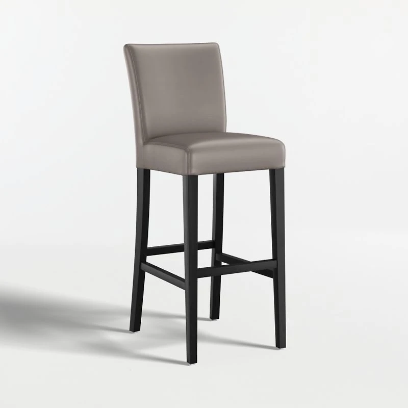 Lowe Grey Leather Bar Stool with Ebony Wood Legs