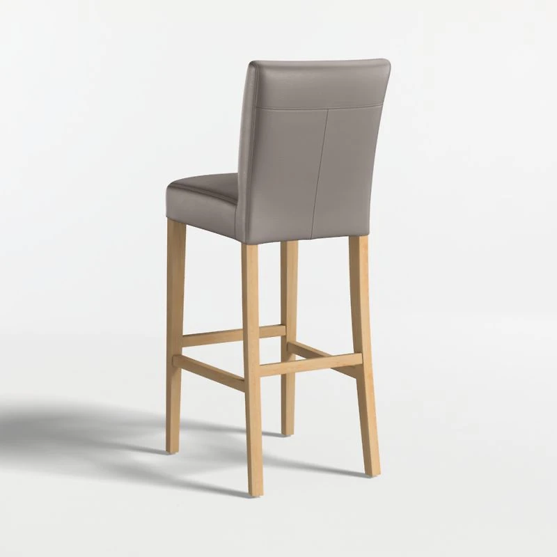 Lowe Grey Leather Bar Stool with Natural Wood Legs