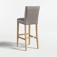 Lowe Grey Leather Bar Stool with Natural Wood Legs