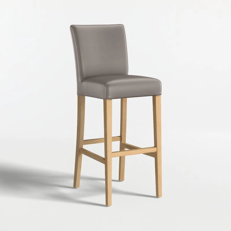 Lowe Grey Leather Bar Stool with Natural Wood Legs