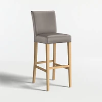 Lowe Grey Leather Bar Stool with Natural Wood Legs