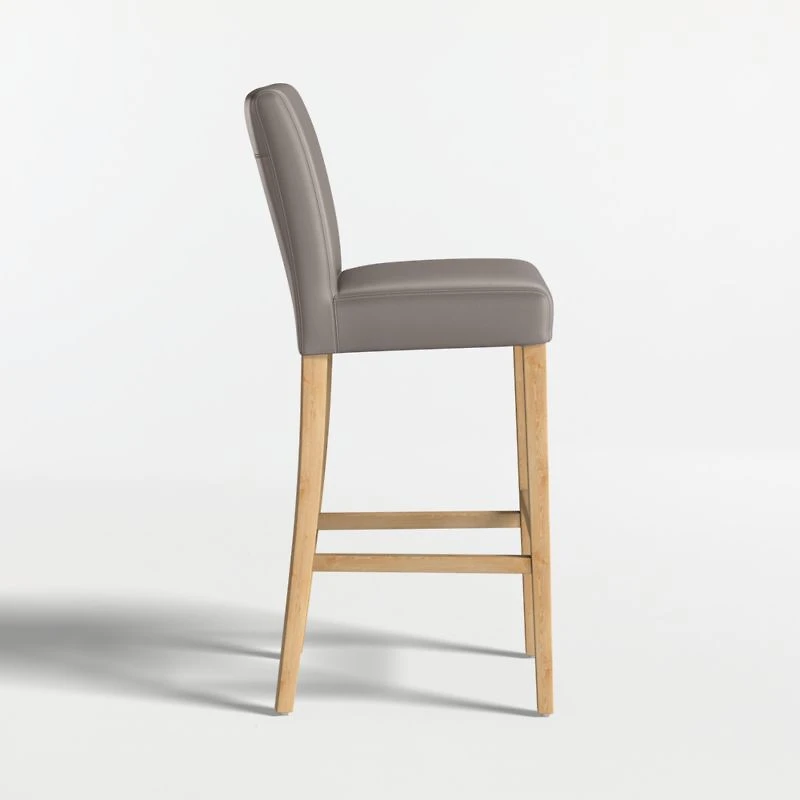 Lowe Grey Leather Bar Stool with Natural Wood Legs