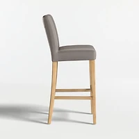 Lowe Grey Leather Bar Stool with Natural Wood Legs
