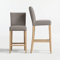 Lowe Grey Leather Bar Stool with Natural Wood Legs