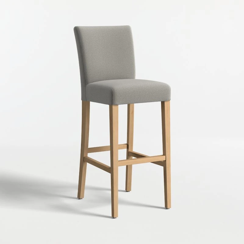 Lowe Charcoal Grey Upholstered Bar Stool with Natural Wood Legs