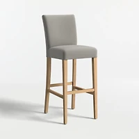 Lowe Charcoal Grey Upholstered Bar Stool with Natural Wood Legs