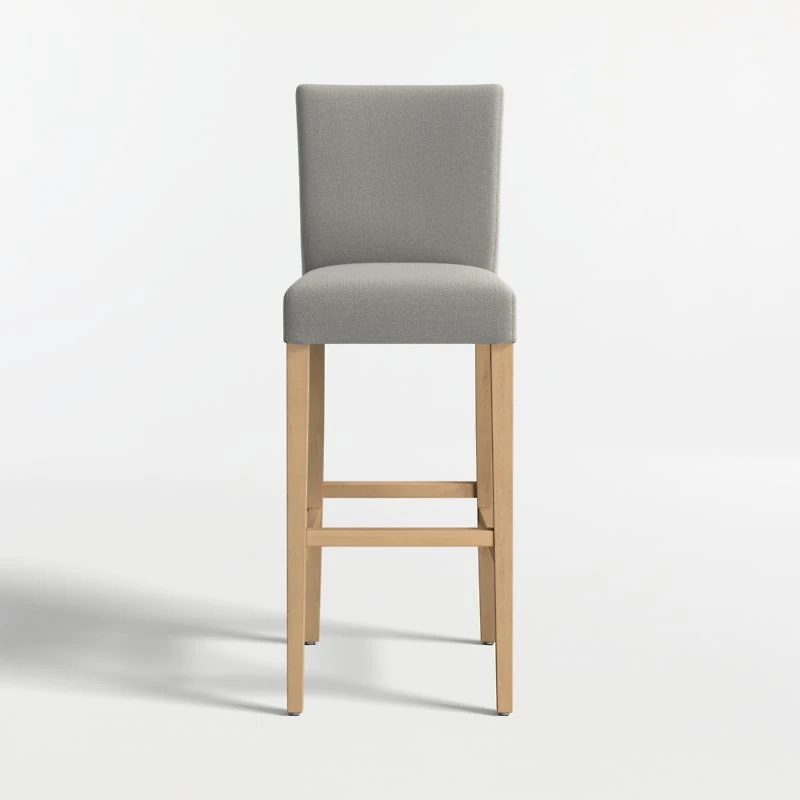 Lowe Charcoal Grey Upholstered Bar Stool with Natural Wood Legs
