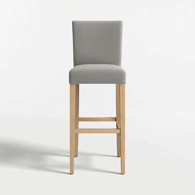 Lowe Charcoal Grey Upholstered Bar Stool with Natural Wood Legs