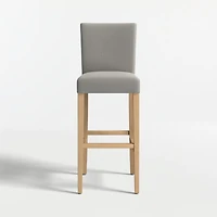Lowe Charcoal Grey Upholstered Bar Stool with Natural Wood Legs