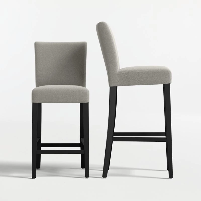 Lowe Charcoal Grey Upholstered Bar Stool with Ebony Wood Legs