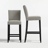 Lowe Charcoal Grey Upholstered Bar Stool with Ebony Wood Legs