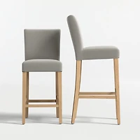 Lowe Charcoal Grey Upholstered Bar Stool with Natural Wood Legs