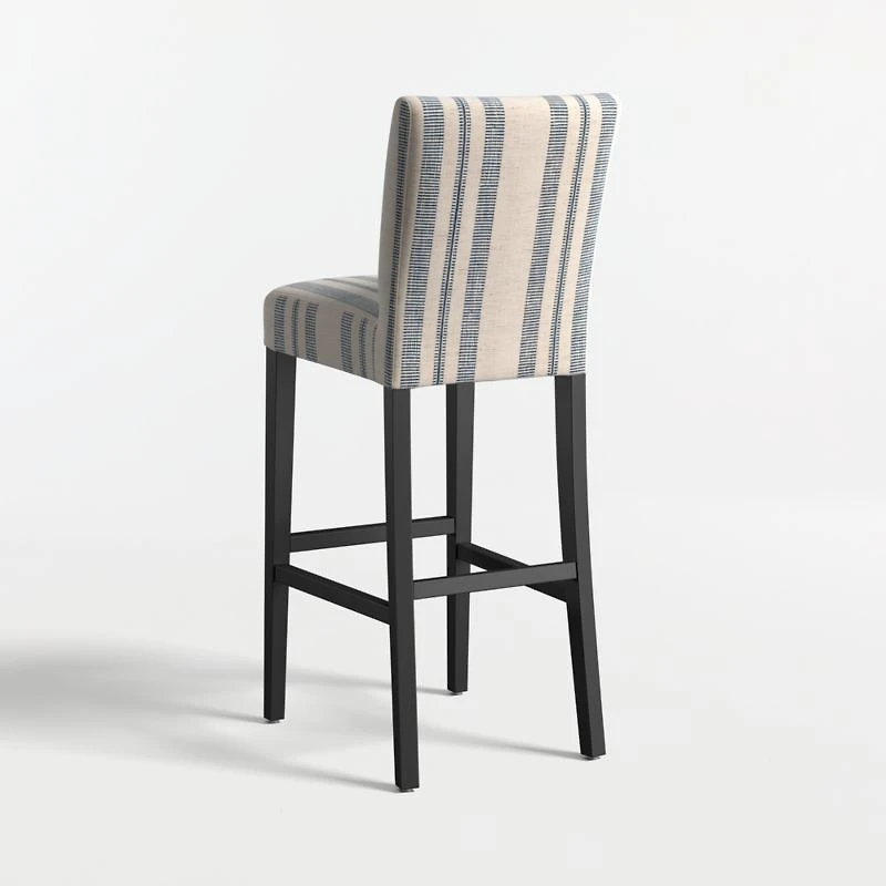 Lowe Indigo Stripe Upholstered Bar Stool with Ebony Wood Legs