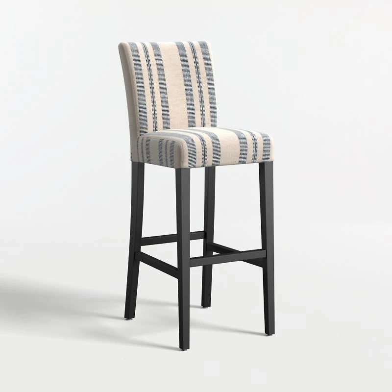 Lowe Indigo Stripe Upholstered Bar Stool with Ebony Wood Legs