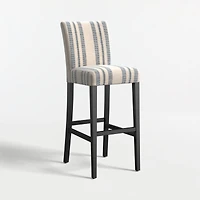 Lowe Indigo Stripe Upholstered Bar Stool with Ebony Wood Legs