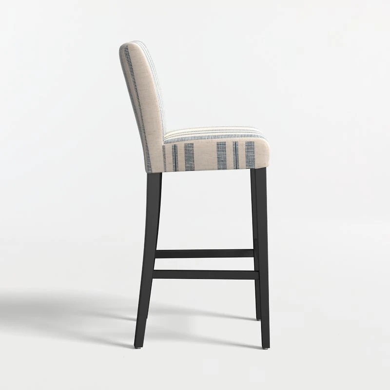 Lowe Indigo Stripe Upholstered Bar Stool with Ebony Wood Legs