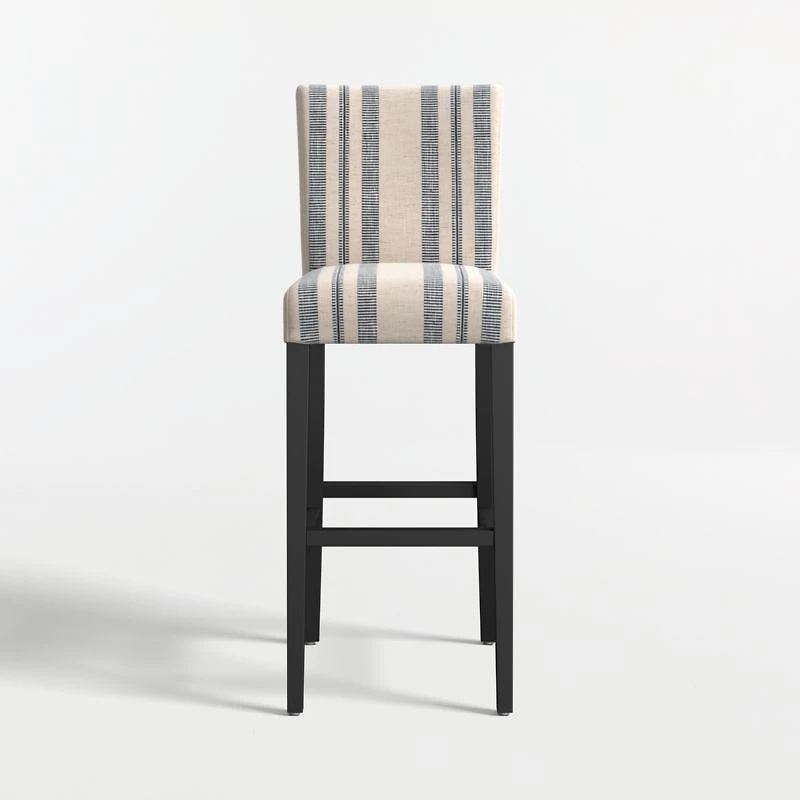 Lowe Indigo Stripe Upholstered Bar Stool with Ebony Wood Legs