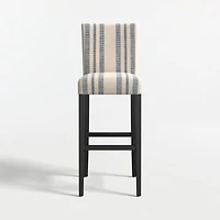 Lowe Indigo Stripe Upholstered Bar Stool with Ebony Wood Legs