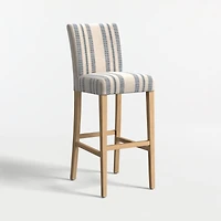Lowe Indigo Stripe Upholstered Bar Stool with Natural Wood Legs