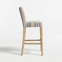 Lowe Indigo Stripe Upholstered Bar Stool with Natural Wood Legs
