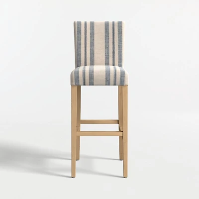 Lowe Indigo Stripe Upholstered Bar Stool with Natural Wood Legs