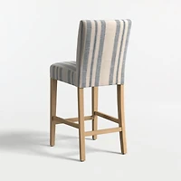 Lowe Indigo Stripe Upholstered Counter Stool with Natural Wood Legs
