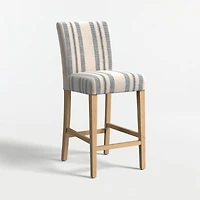Lowe Indigo Stripe Upholstered Counter Stool with Natural Wood Legs