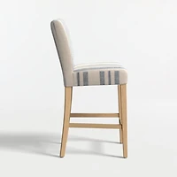 Lowe Indigo Stripe Upholstered Counter Stool with Natural Wood Legs