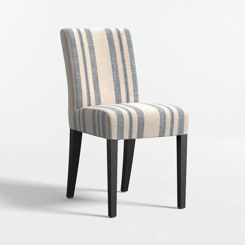 Lowe Indigo Stripe Upholstered Dining Chair with Ebony Wood Legs