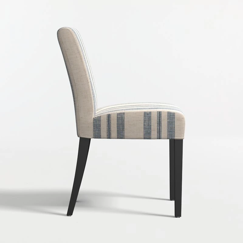 Lowe Indigo Stripe Upholstered Dining Chair with Ebony Wood Legs