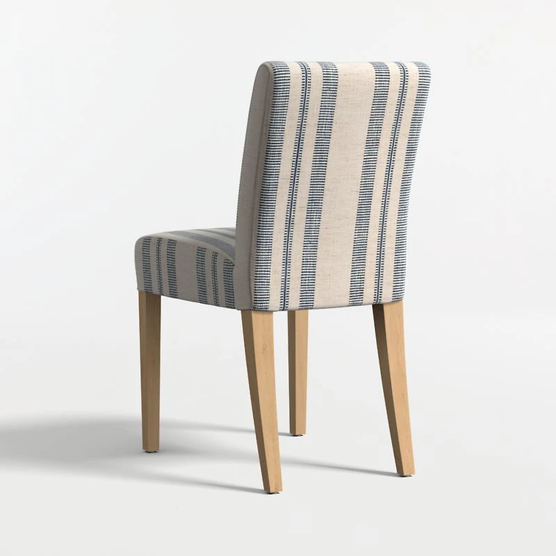 Lowe Indigo Stripe Upholstered Dining Chair with Natural Wood Legs