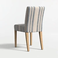 Lowe Indigo Stripe Upholstered Dining Chair with Natural Wood Legs