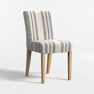 Lowe Indigo Stripe Upholstered Dining Chair with Natural Wood Legs