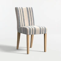 Lowe Indigo Stripe Upholstered Dining Chair with Natural Wood Legs