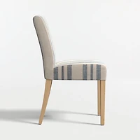 Lowe Indigo Stripe Upholstered Dining Chair with Natural Wood Legs