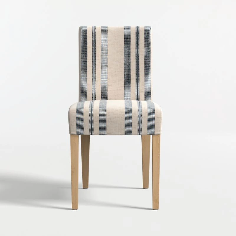 Lowe Indigo Stripe Upholstered Dining Chair with Natural Wood Legs