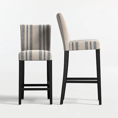 Lowe Indigo Stripe Upholstered Bar Stool with Ebony Wood Legs
