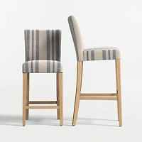 Lowe Indigo Stripe Upholstered Bar Stool with Natural Wood Legs