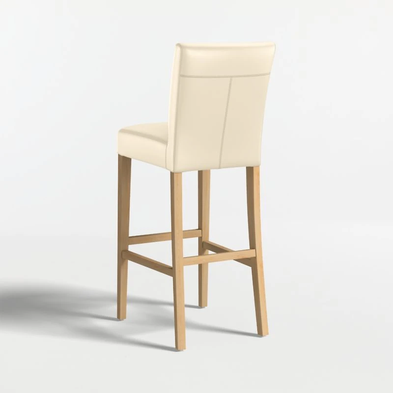 Lowe Ivory Leather Bar Stool with Natural Wood Legs