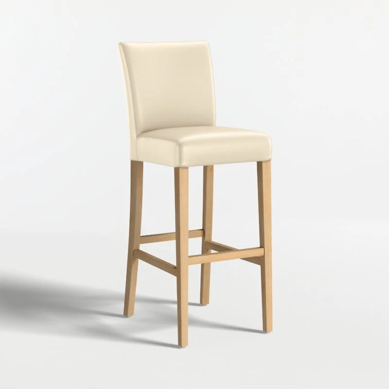 Lowe Ivory Leather Bar Stool with Natural Wood Legs