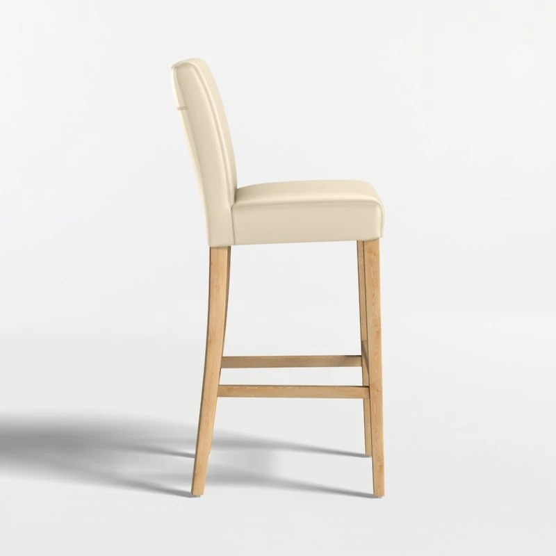 Lowe Ivory Leather Bar Stool with Natural Wood Legs