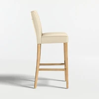 Lowe Ivory Leather Bar Stool with Natural Wood Legs