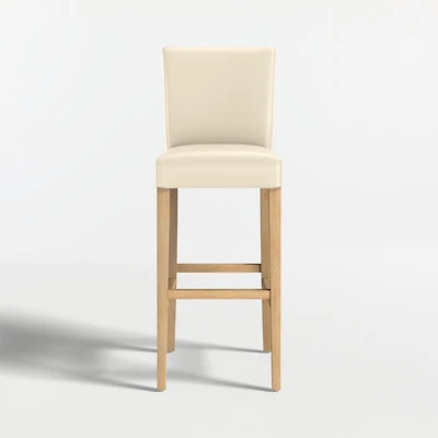 Lowe Ivory Leather Bar Stool with Natural Wood Legs