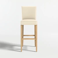 Lowe Ivory Leather Bar Stool with Natural Wood Legs