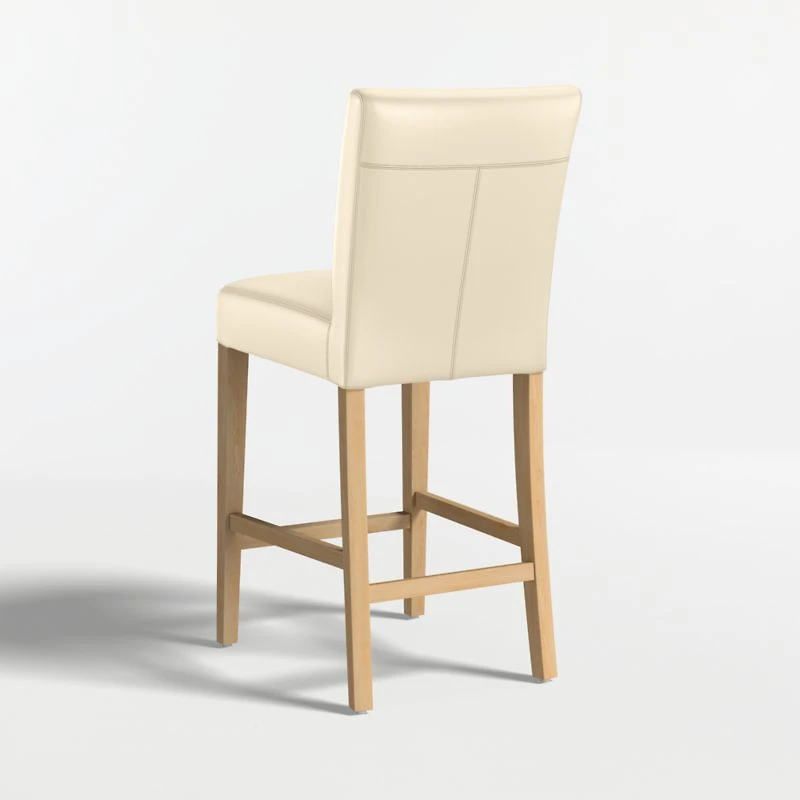 Lowe Ivory Leather Counter Stool with Natural Wood Legs