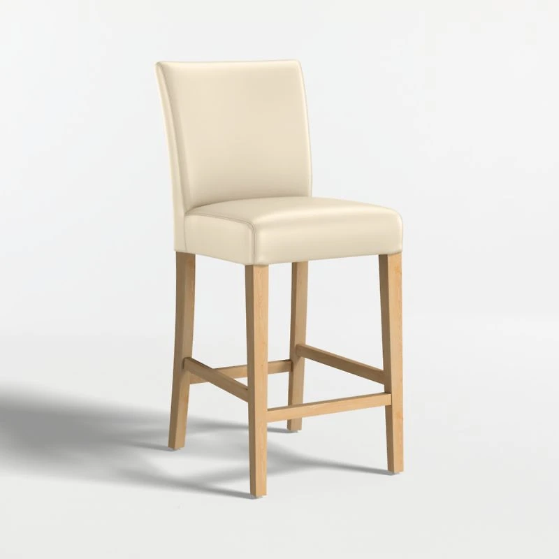 Lowe Ivory Leather Counter Stool with Natural Wood Legs