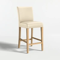 Lowe Ivory Leather Counter Stool with Natural Wood Legs